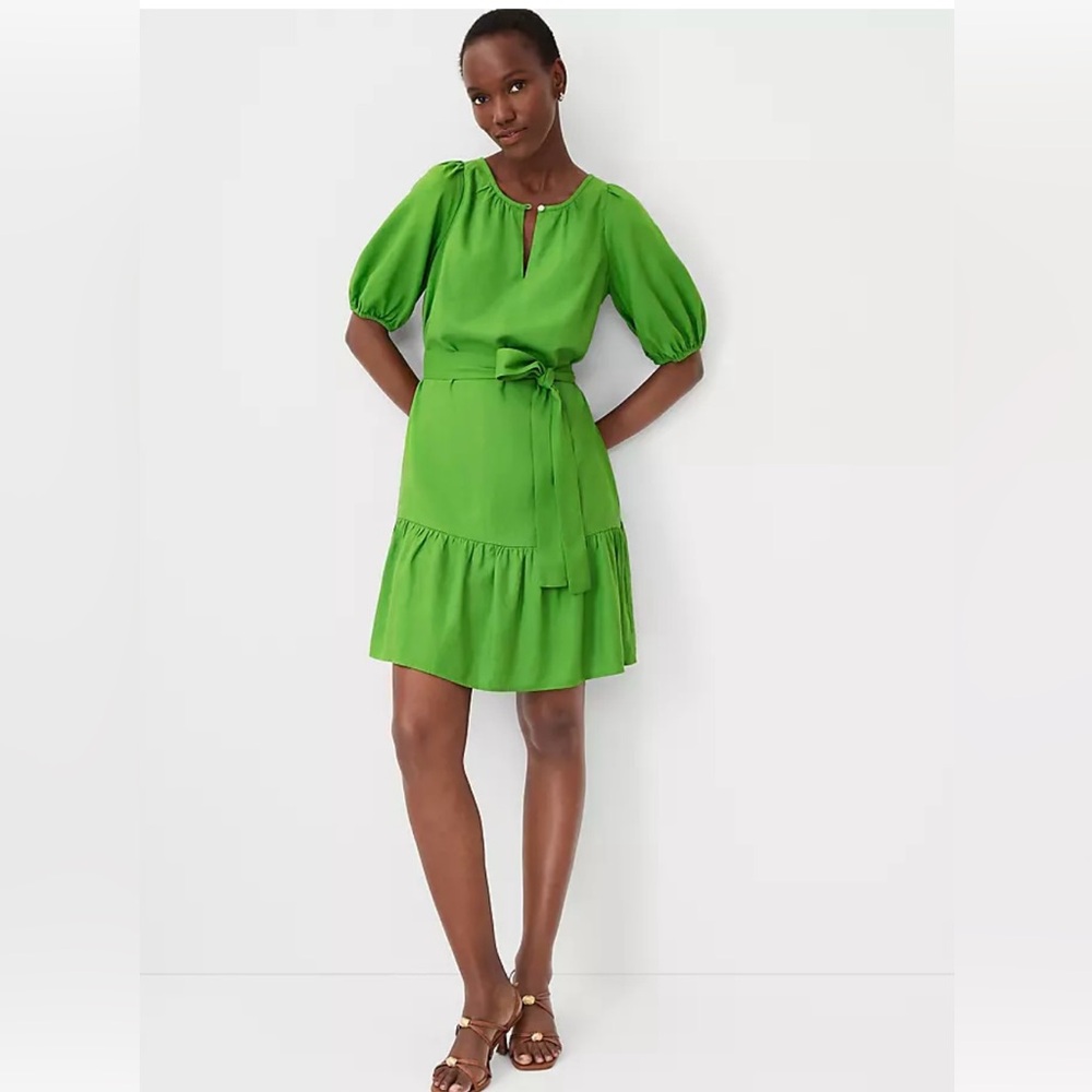 Ann Taylor Green Puff-Sleeve Midi Dress XLP